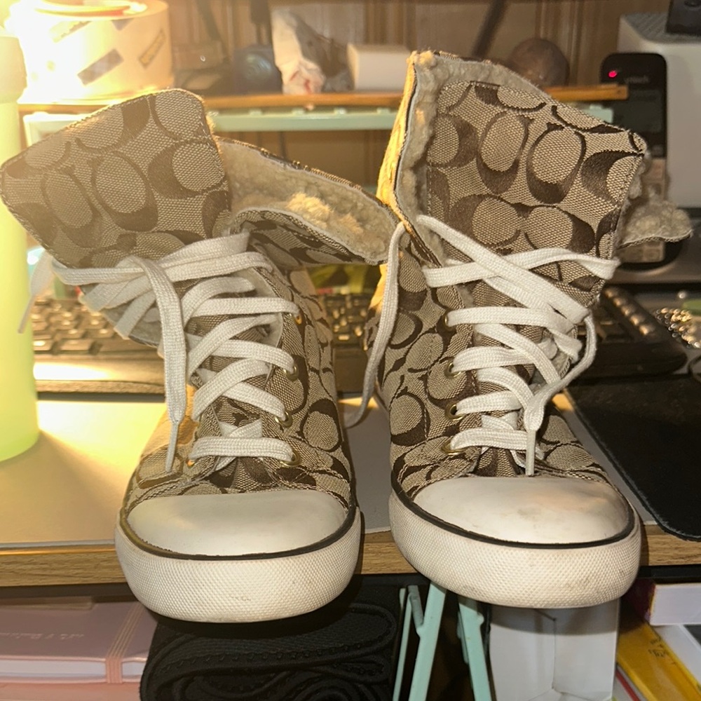 Brown Patterned High-Top Sneakers